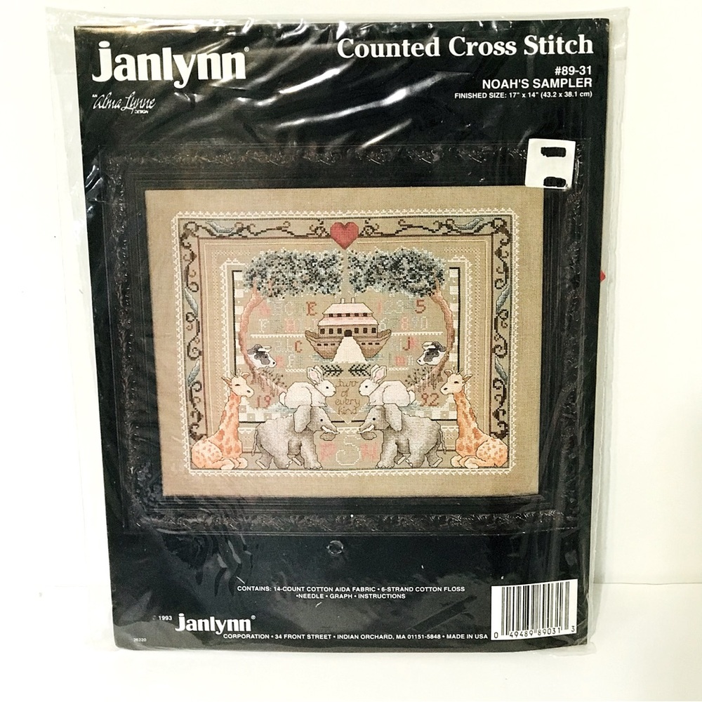 1993 Janlynn NOAH'S SAMPLER Counted Cross Stitch Kit  #89-31 NOS NIP 17" x 14"